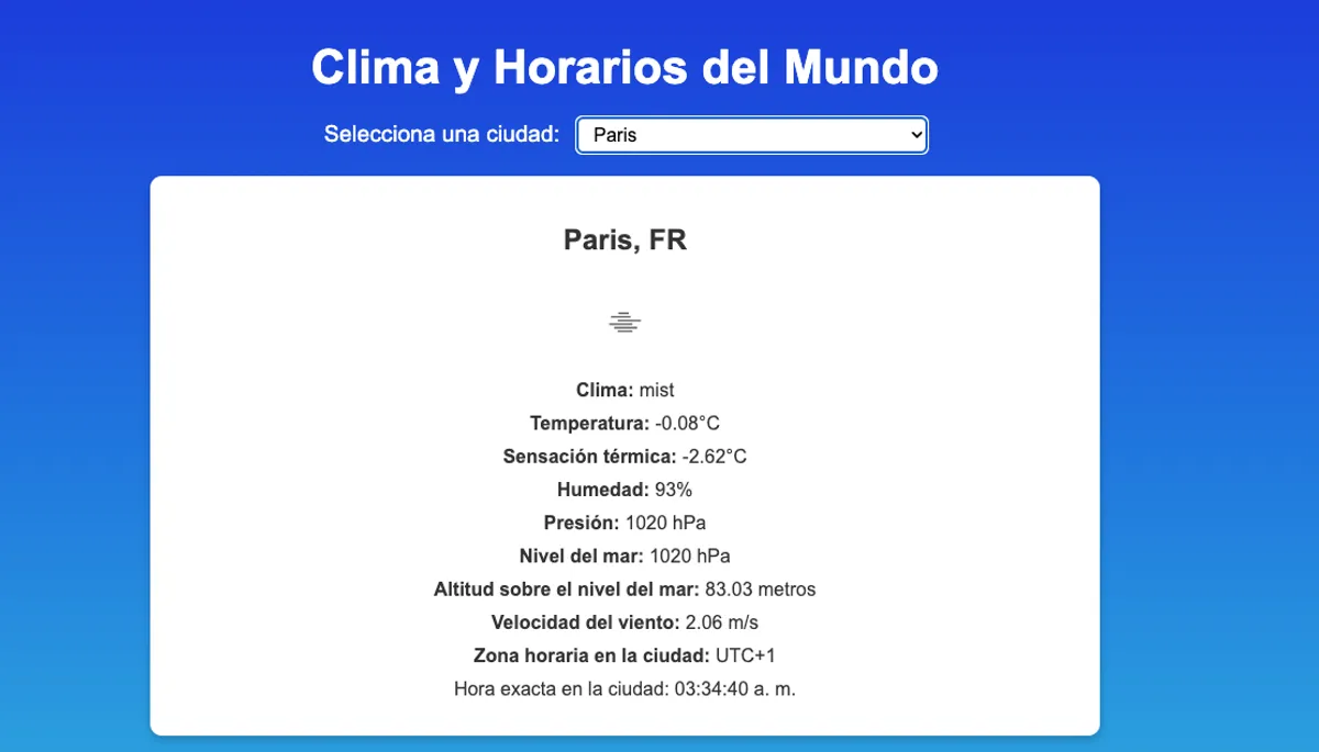 Web climatológica con hora